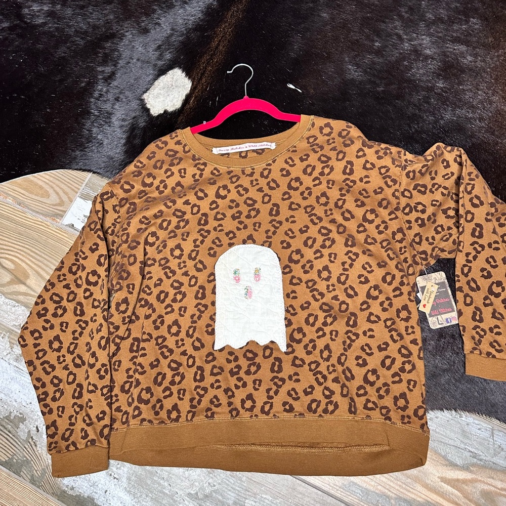Handmade Upcycled Repurposed Rework Leopard Quilt Sweatshirt Halloween Gypsy
